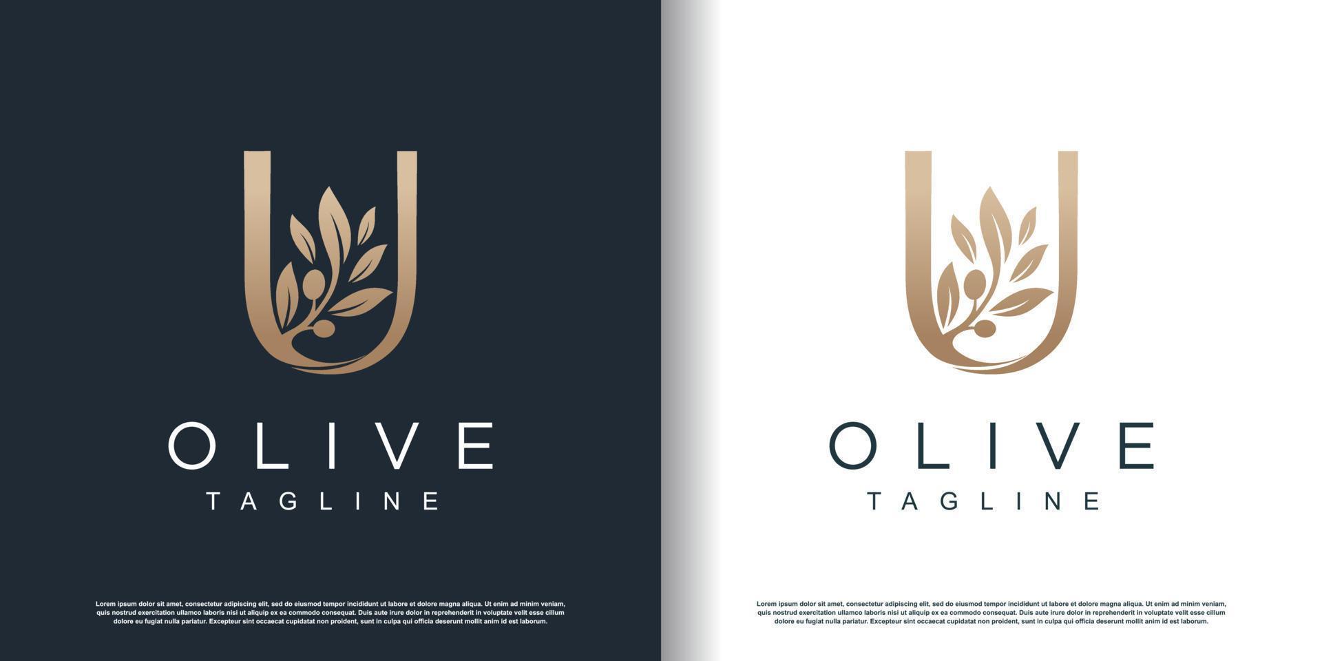 Olive logo icon with letter u concept Premium Vector