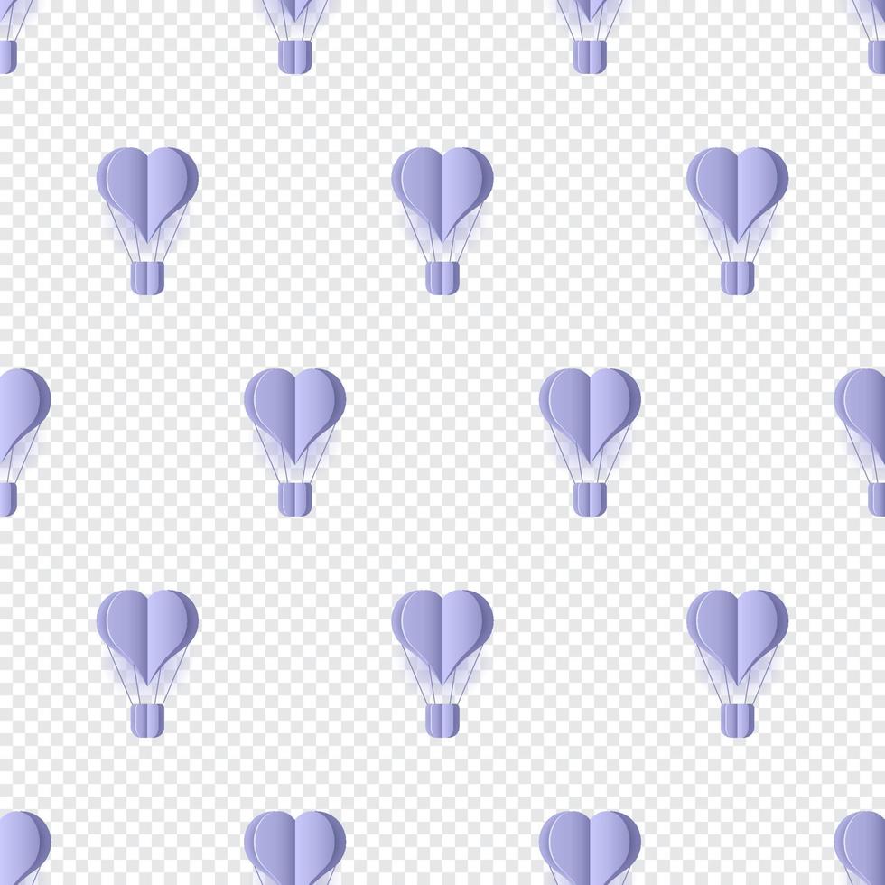 Seamless pattern with heart hot air balloon paper art style. Pattern graphic style. Cut paper effect. Vector illustration