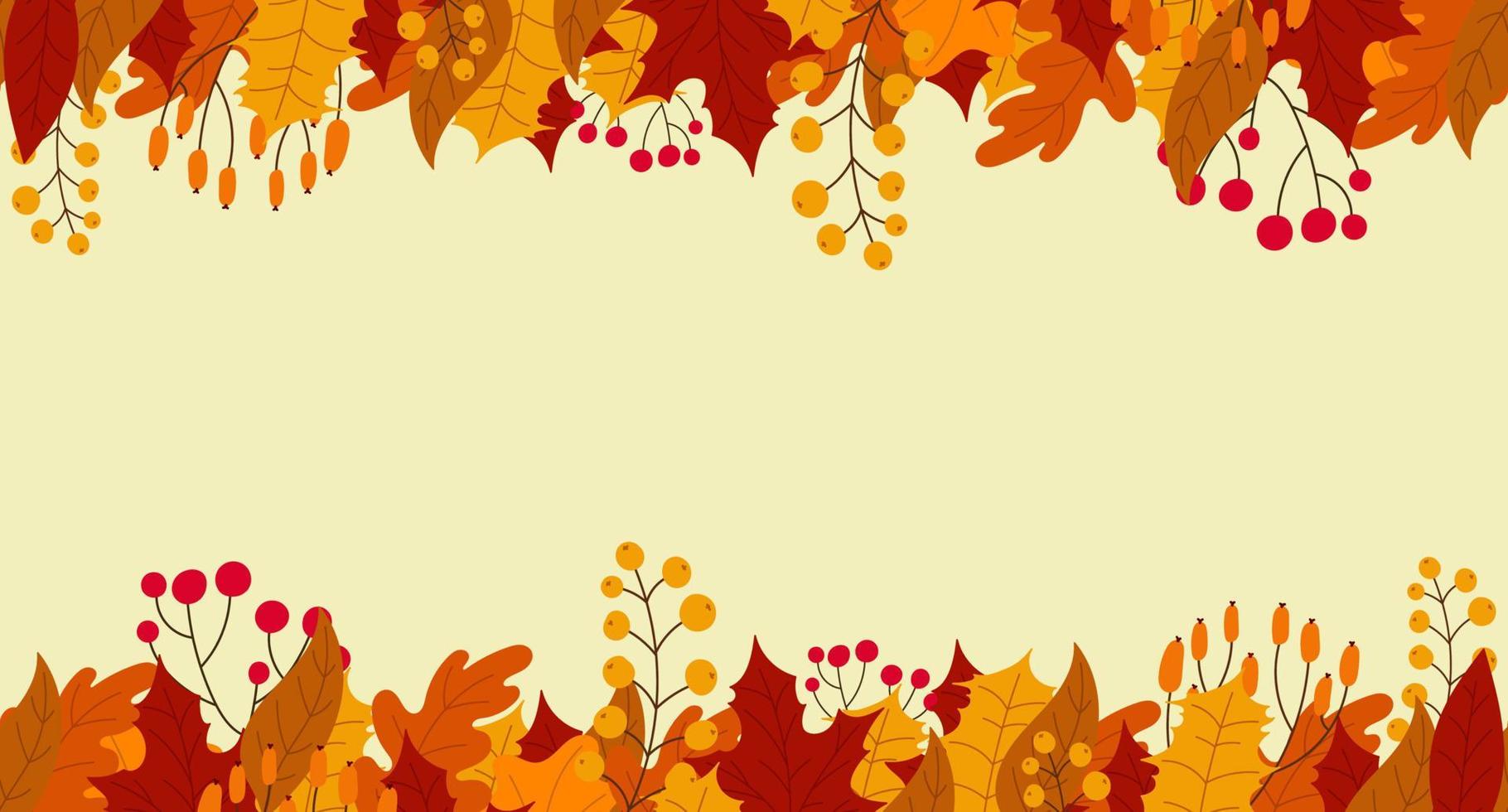 fondo con hojas y bayas en otoño. hola otoño banner transparente con hojas naranjas y rojas. ilustración vectorial vector