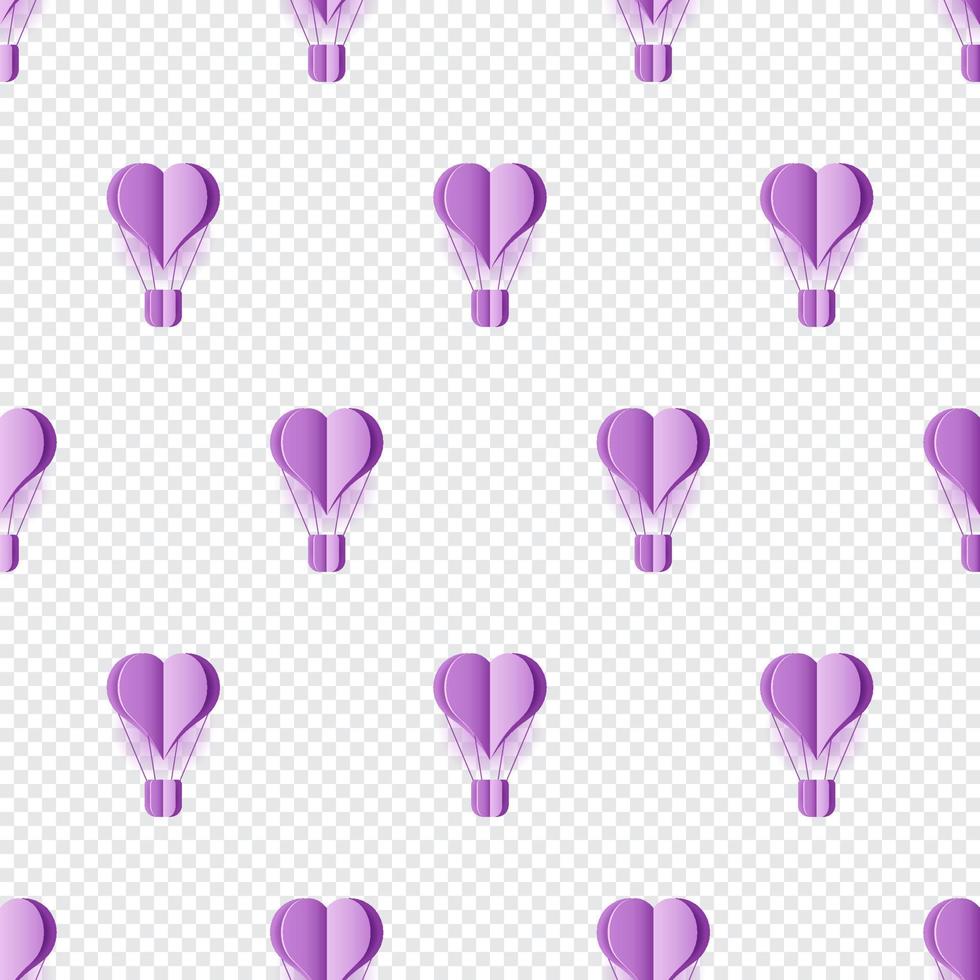 Seamless pattern with heart hot air balloon paper art style. Pattern graphic style. Cut paper effect. Vector illustration