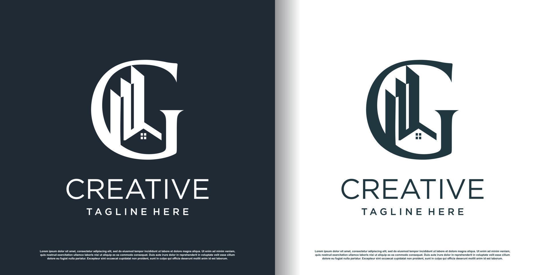 building logo icon with letter g concept design premium vector