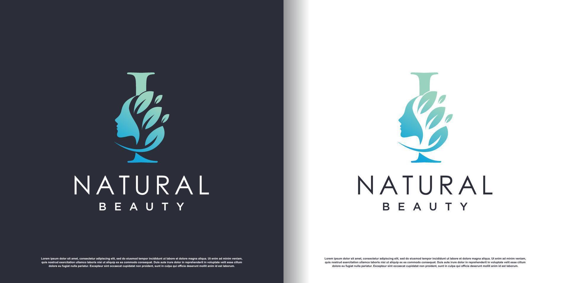 plantilla de logotipo de belleza natural con vector premium de concepto de letra i