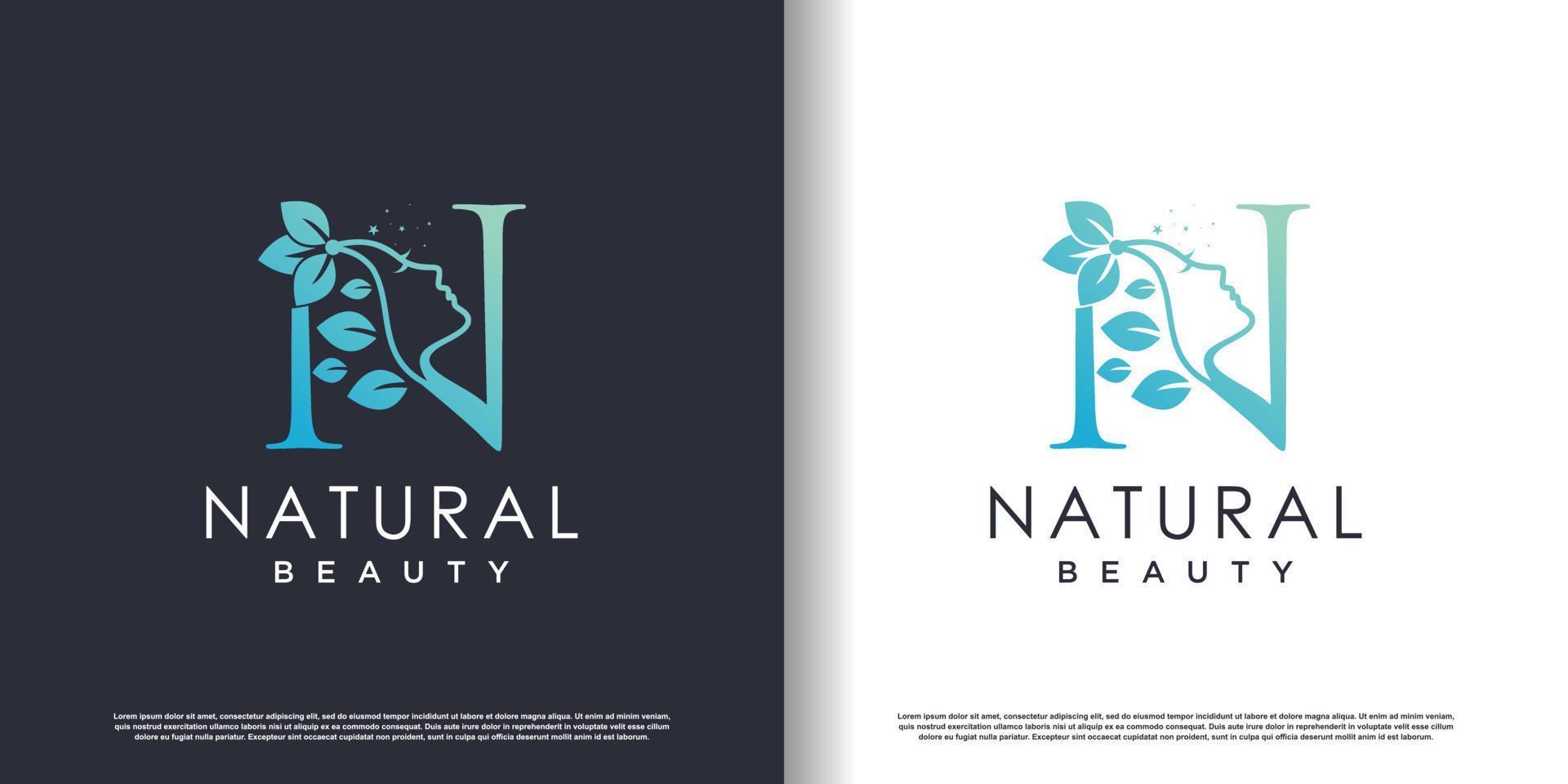 plantilla de logotipo de belleza natural con vector premium de concepto de letra n