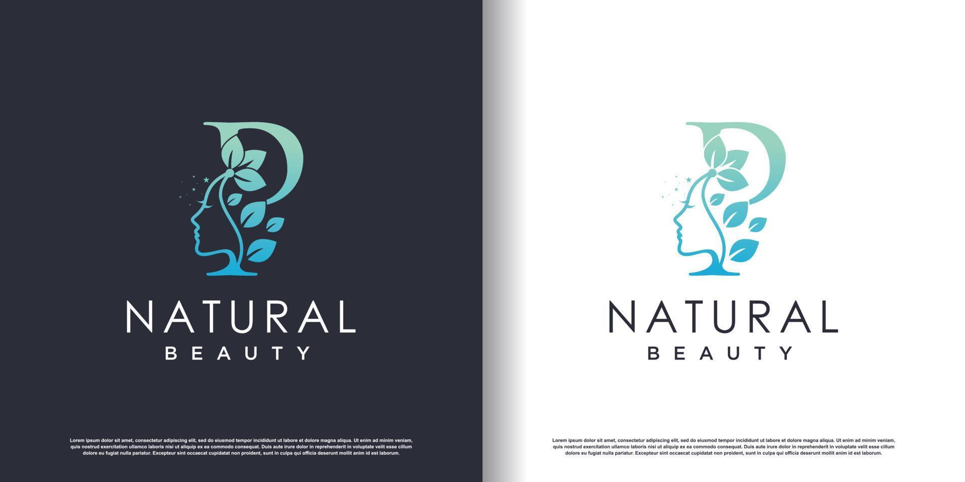 plantilla de logotipo de belleza natural con vector premium de concepto de letra p