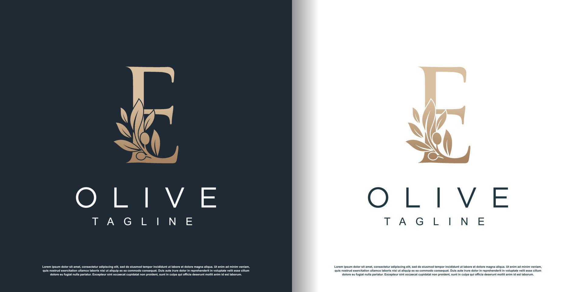 Olive logo icon with letter e concept Premium Vector