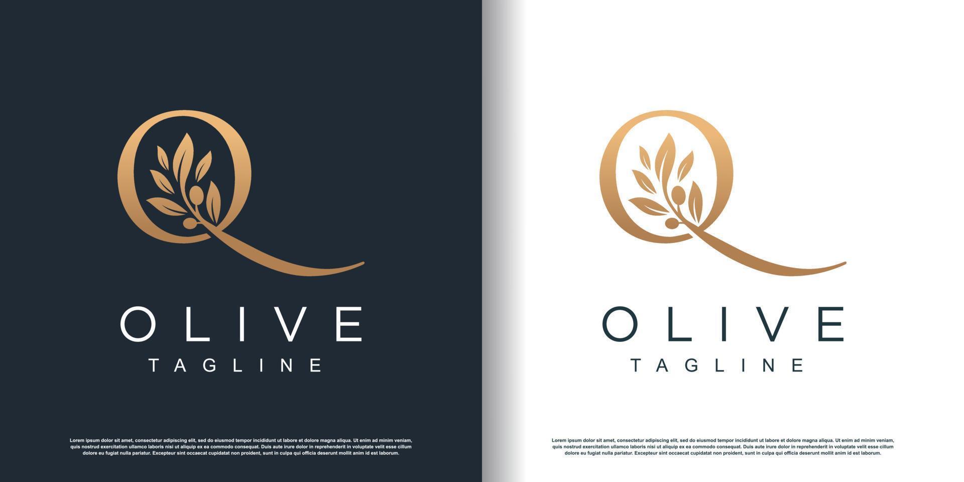 icono de logotipo de oliva con vector premium de concepto de letra q