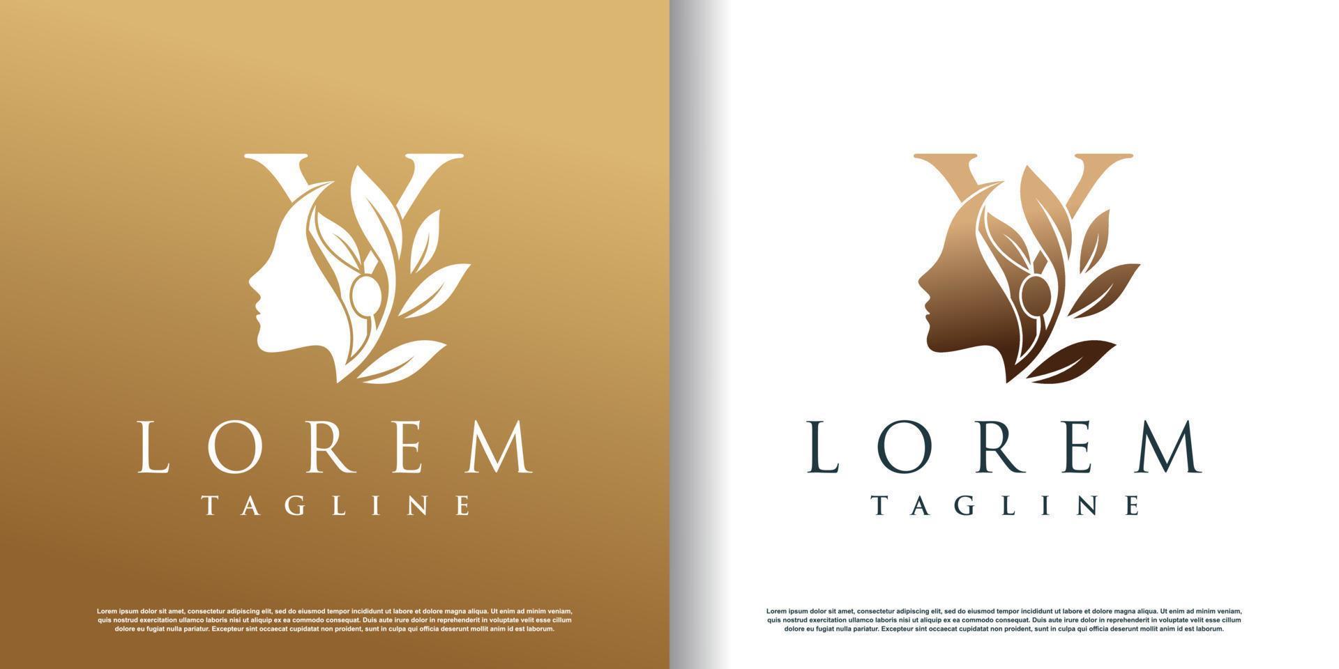 icono de logotipo de belleza de mujer con vector premium de diseño de concepto de letra y