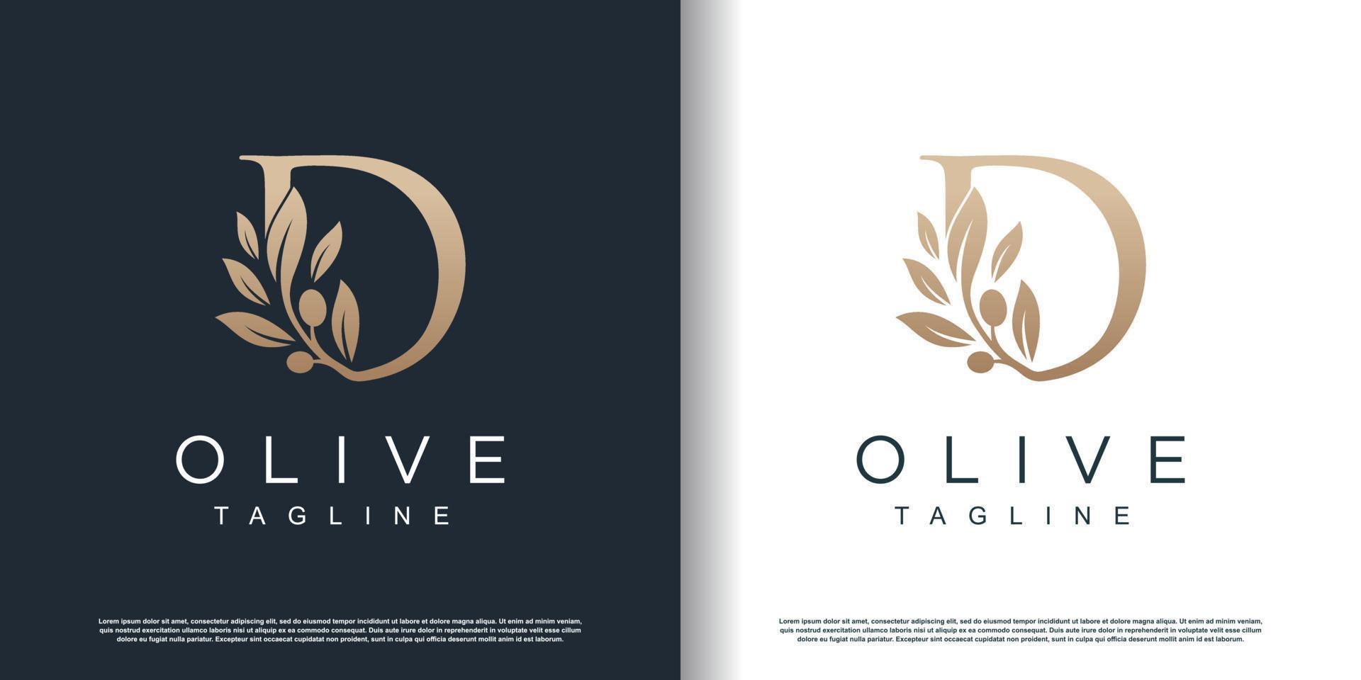 Olive logo icon with letter d concept Premium Vector