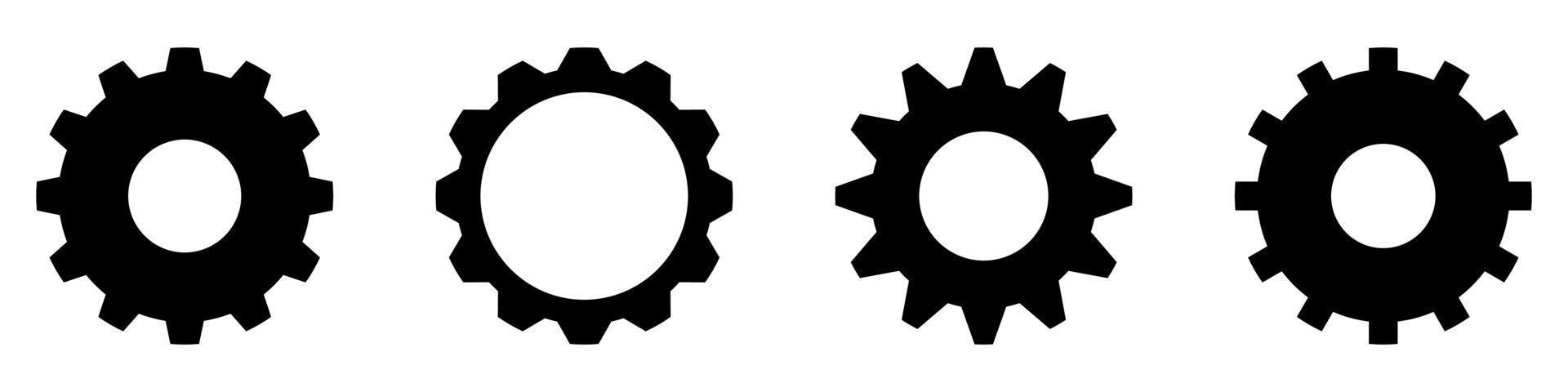 Gear set. Black gear wheel icons. Gear setting vector icon set. Isolated black gears mechanism and cogwheel. Vector illustration