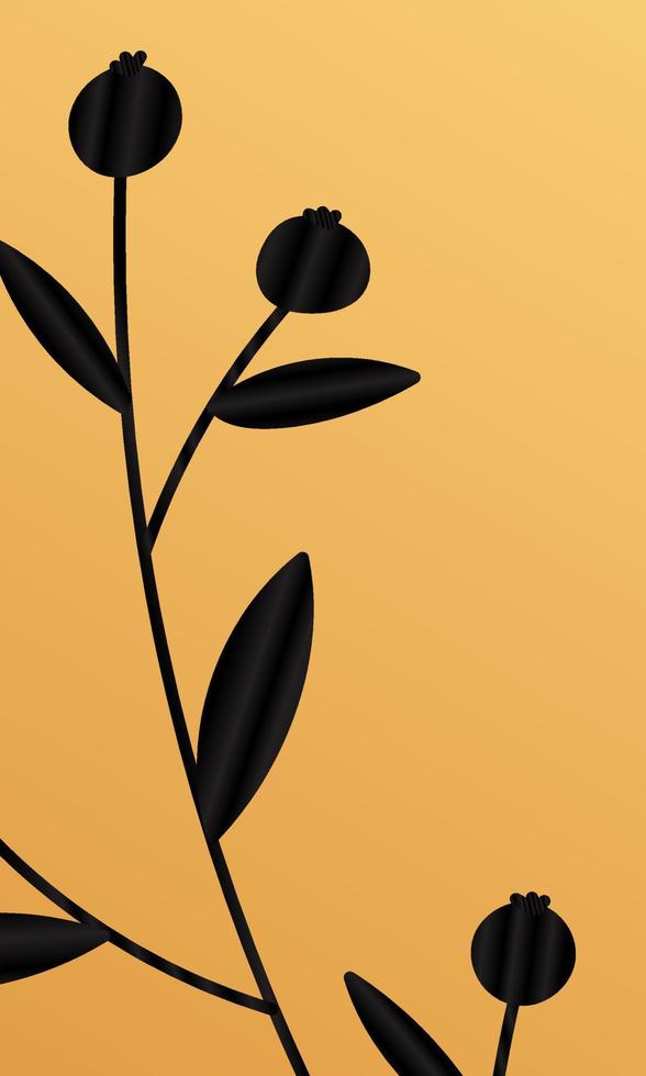 Tropical cover design with berry branch and golden leaves. Holiday black and gold pattern. Vector illustration