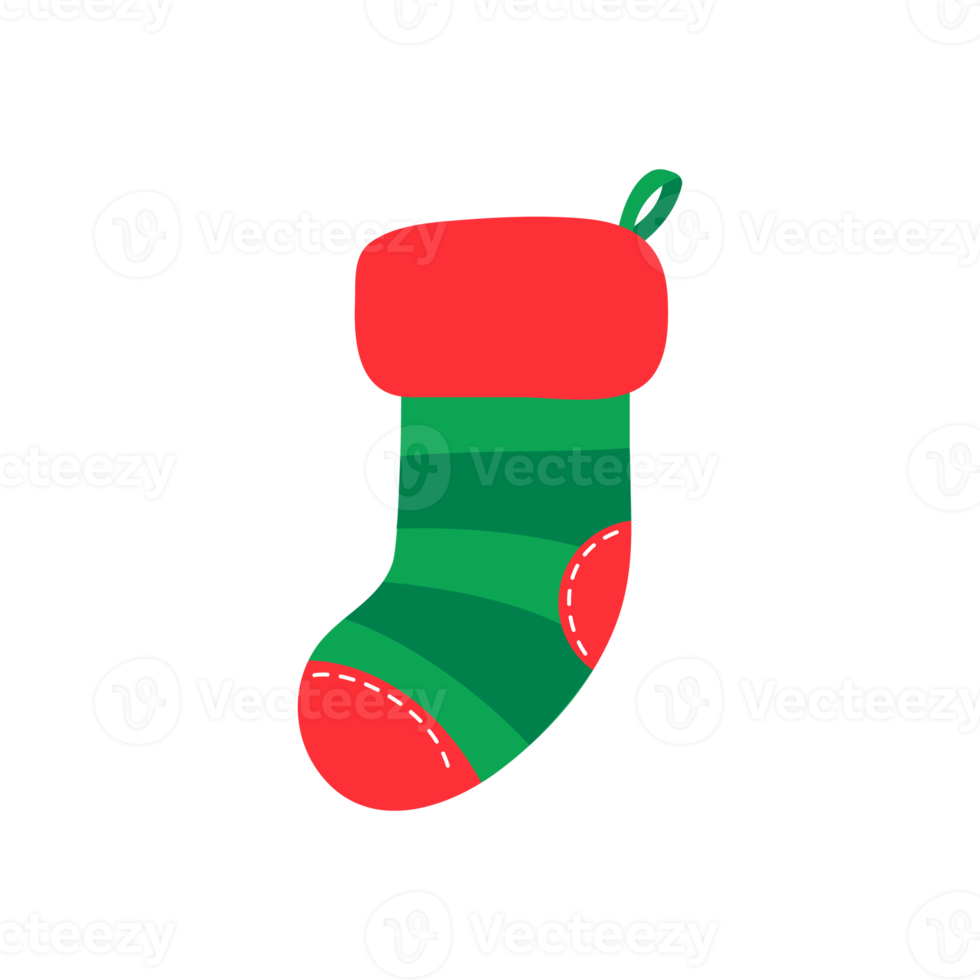 chaussettes de noël. chaussettes rouges et vertes avec divers motifs pour les décorations de Noël. png