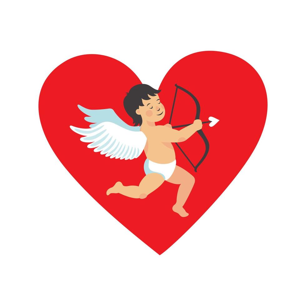 tarjeta de cape de corazón del día de san valentín con cupido lindo sobre fondo blanco. ilustración vectorial vector