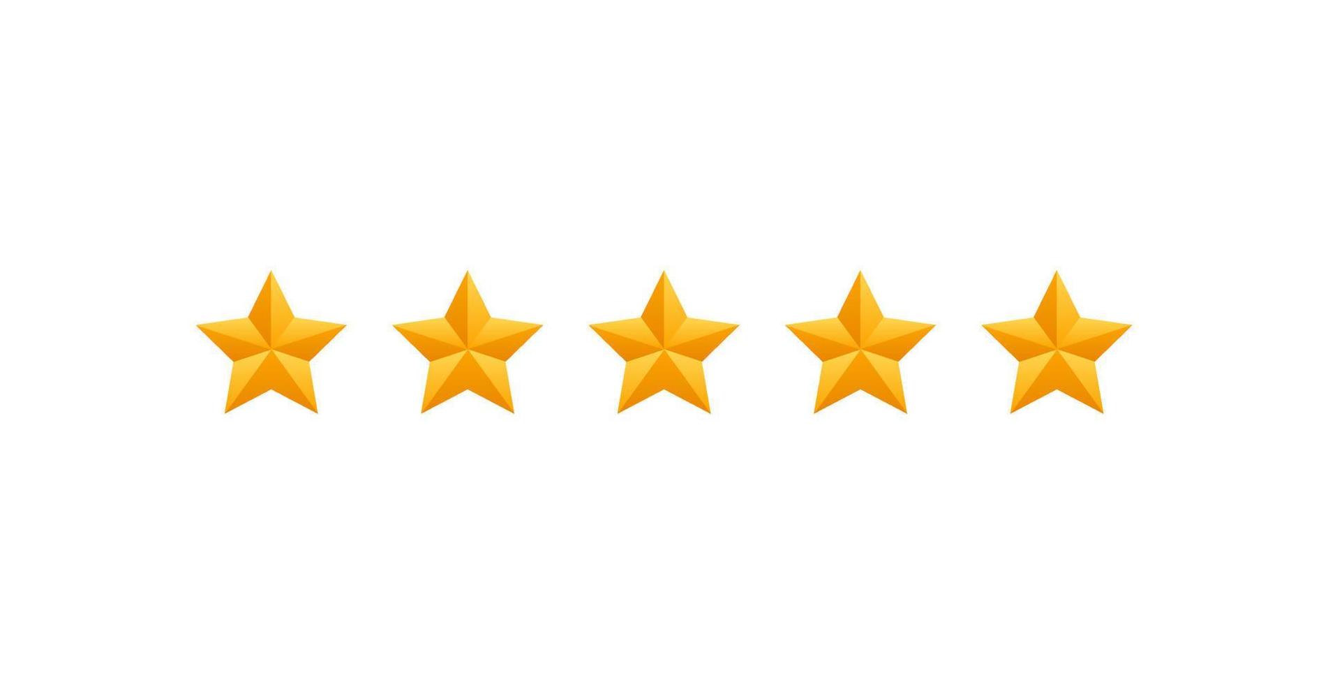 Revisión de 5 estrellas. icono de cinco estrellas doradas: tasa de servicio o señal de retroalimentación de calidad. ilustración vectorial de estilo plano. vector