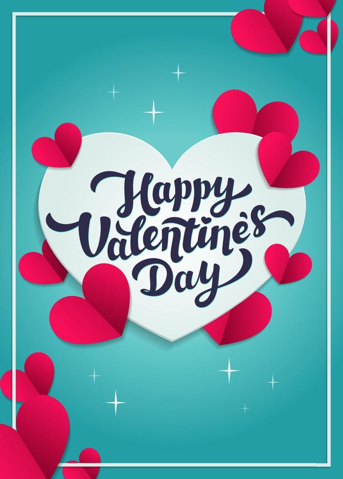 Happy Valentine s day greeting card - love day vector card or poster with hearts in paper cut style. Vector illustration.