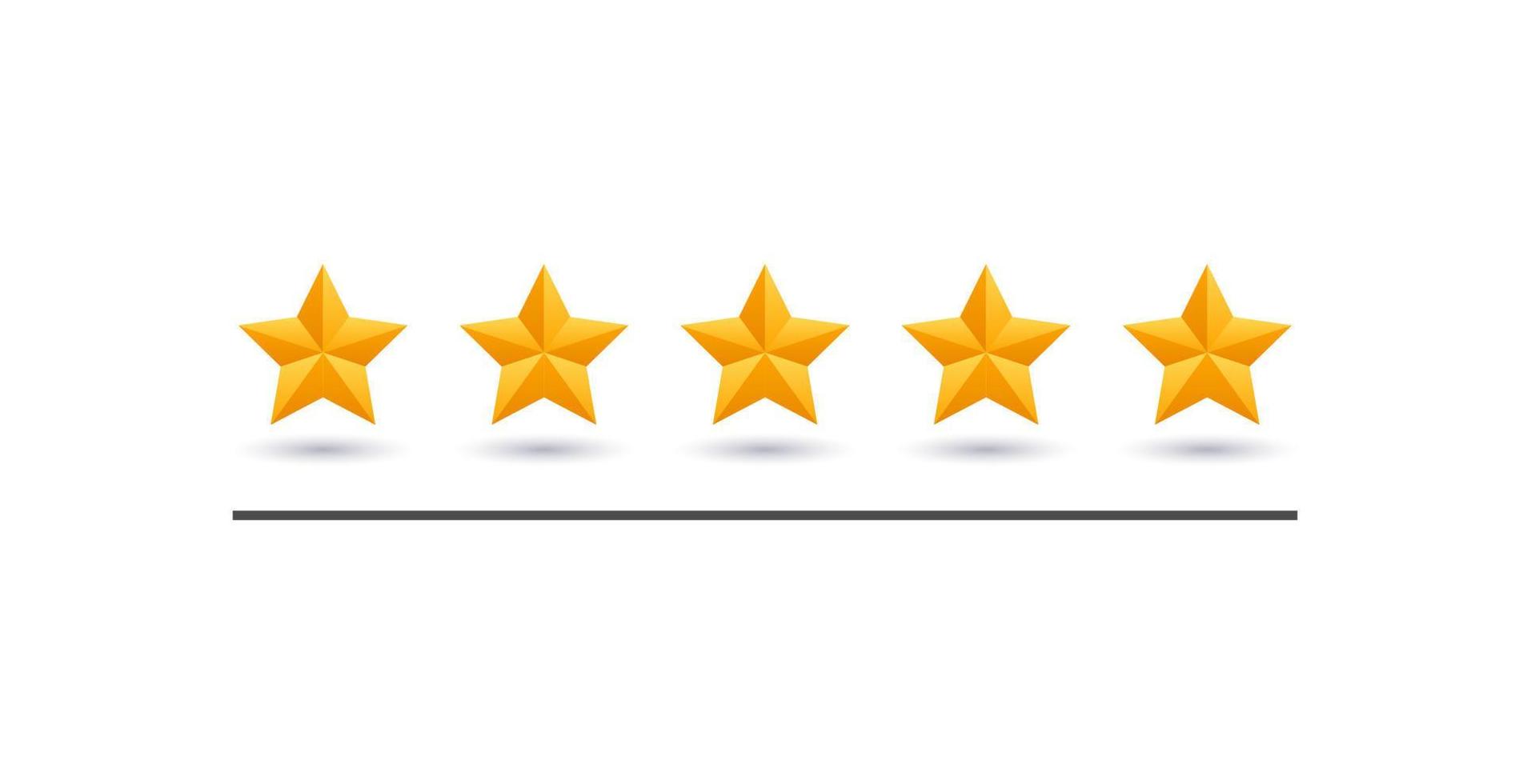 5 star review. Five gold stars icon - service rate or quality feedback sign. Flat style vector illustration.