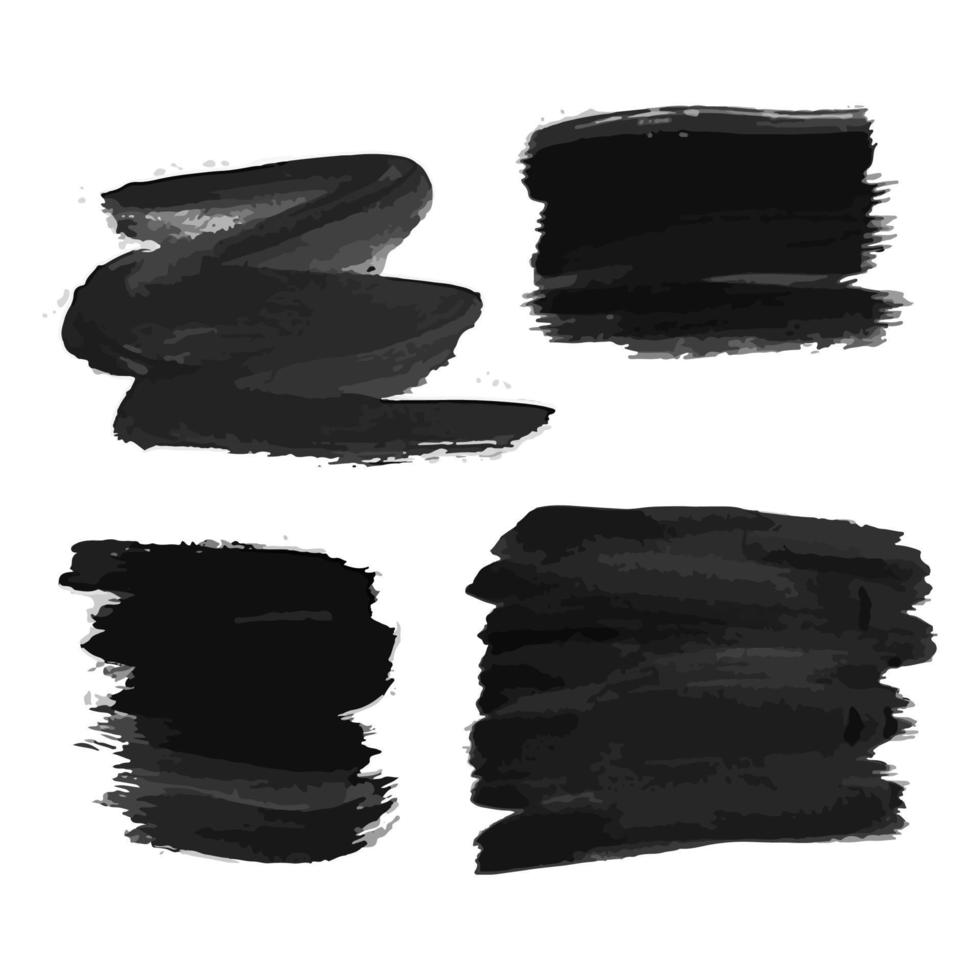 Set of four black hand drawn ink stains. Ink spots isolated on white background. Vector illustration