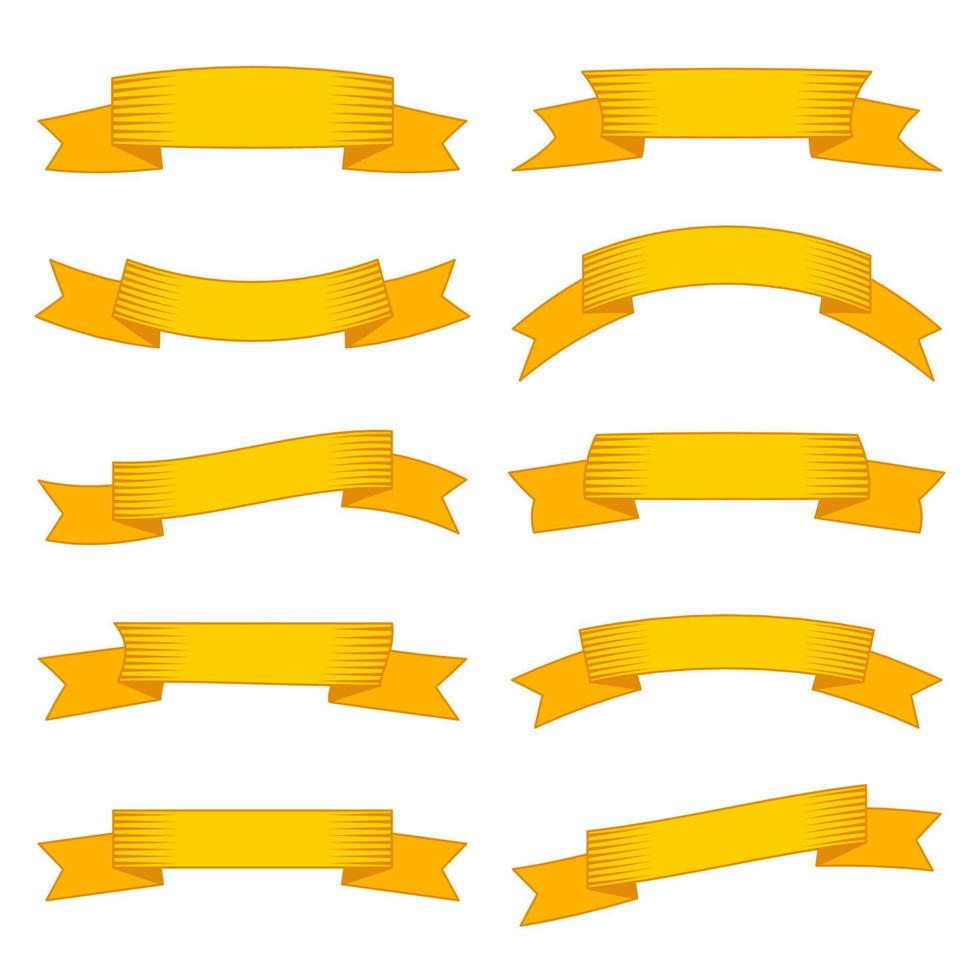 Set of ten yellow ribbons and banners for web design. Great design element isolated on white background. Vector illustration.