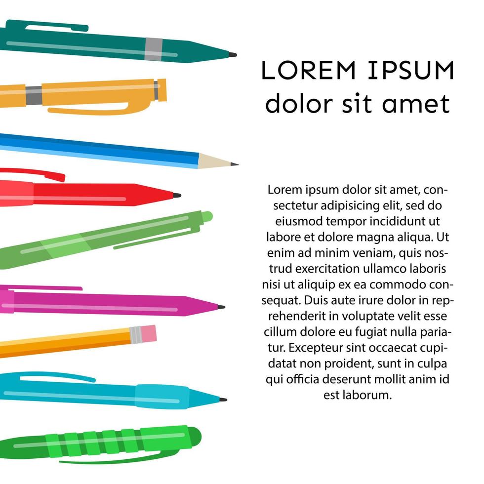 Background with pens and pencils and place for your text. Vector illustration.