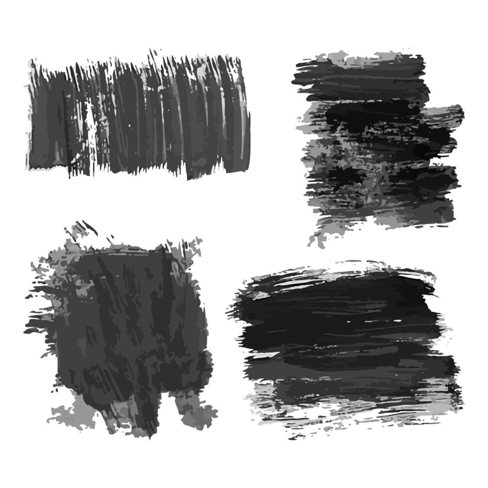 Set of four black hand drawn ink stains. Ink spots isolated on white background. Vector illustration