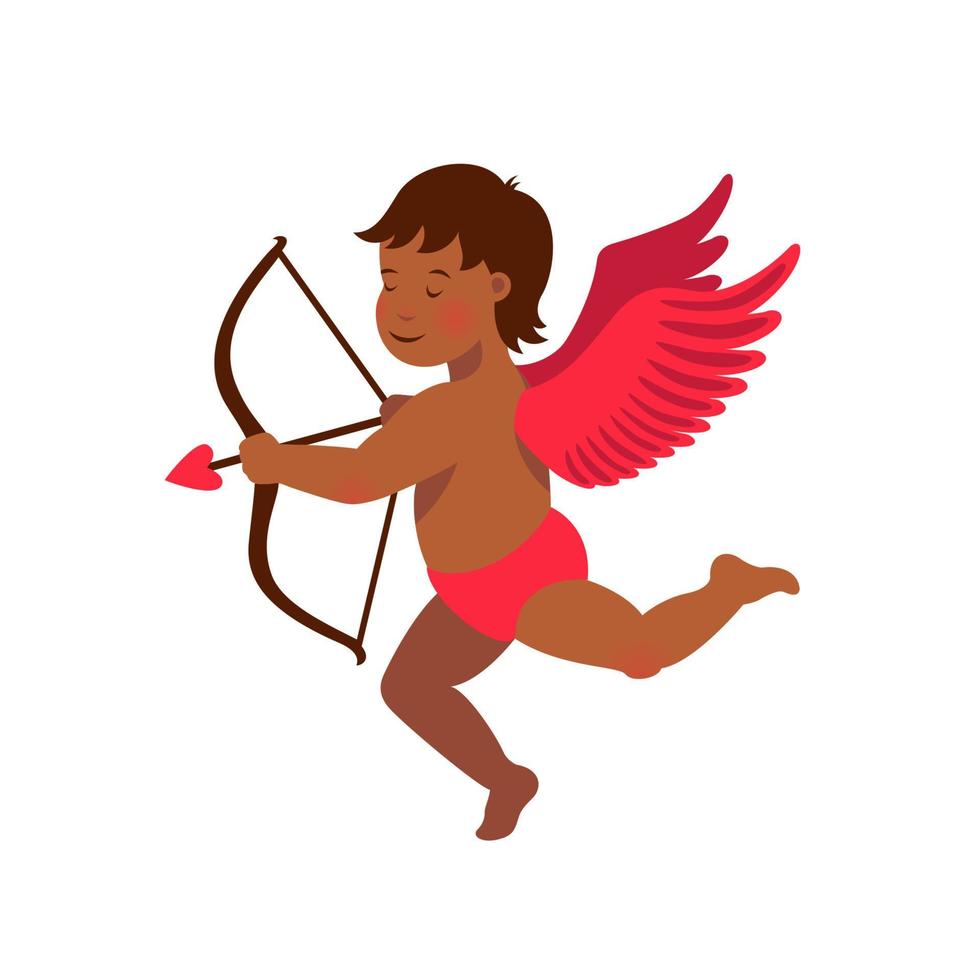 lindo cupido negro con arco y flecha - tarjeta de felicitación del día del amor. ilustración vectorial vector