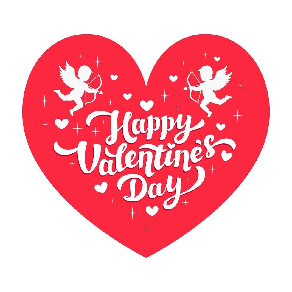 Love day greeting card. Happy Valentines day quote and cupids on ...
