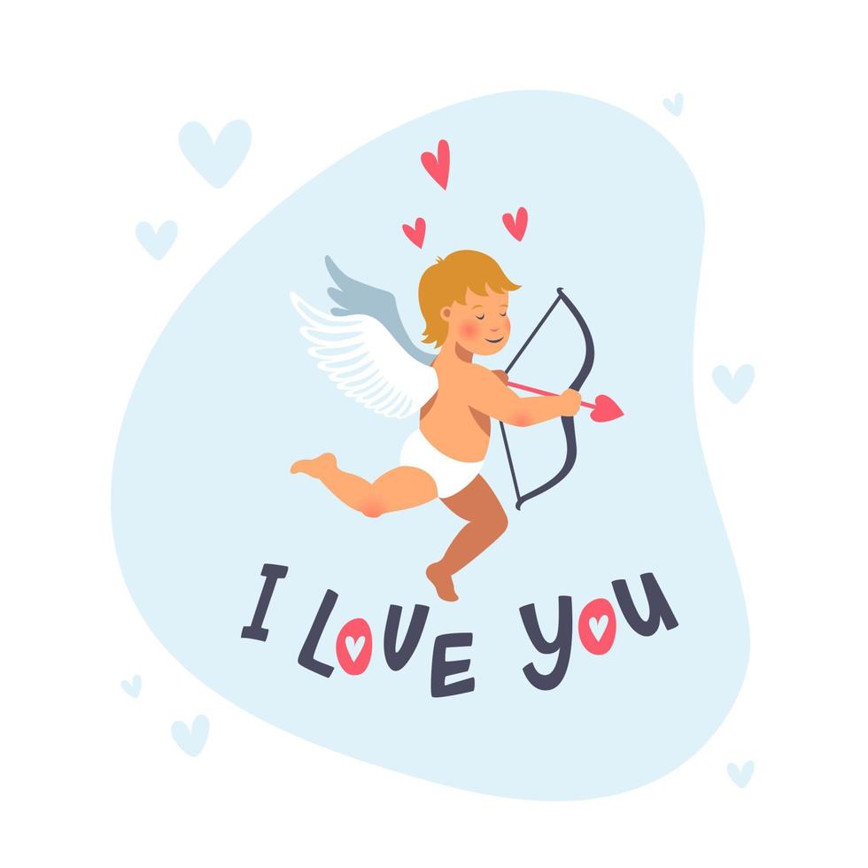 cupido o ángel con arco y flecha. vector lindo cupido para el día de san valentín. ilustración vectorial de estilo plano de dibujos animados.