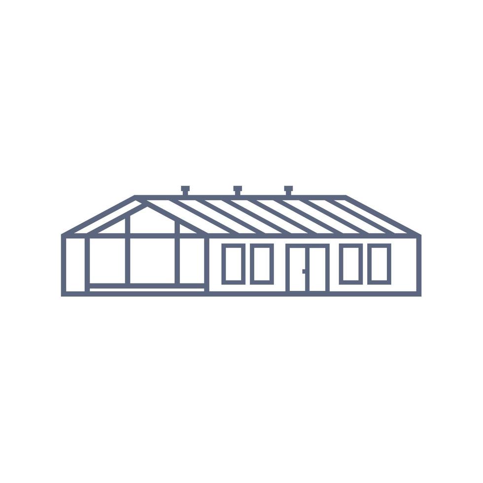 Barn house line icon - village house or greenhouse in linear style on white background. Vector illustration.