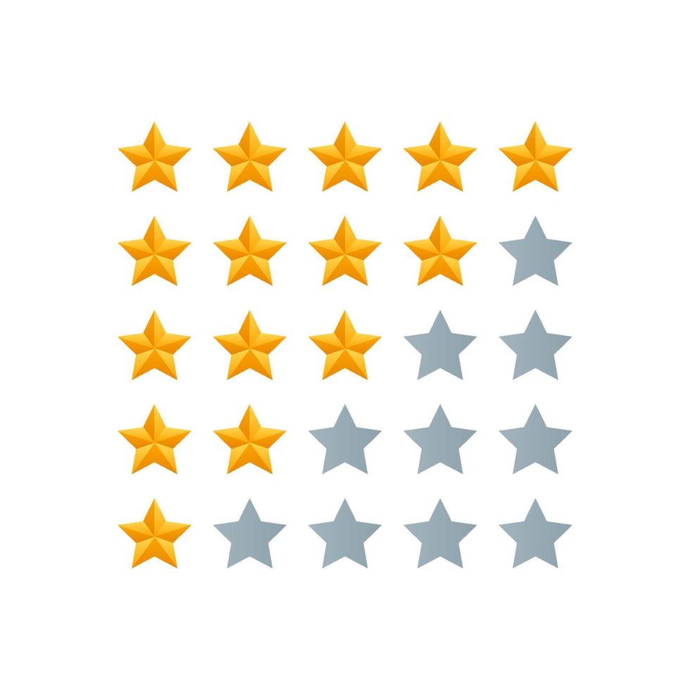 5 star review. Five gold stars icon - service rate or quality feedback sign. Flat style vector illustration.