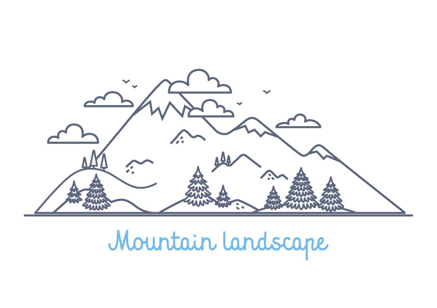 Mountain landscape - linear vector simple illustration on white background simple linear illustration on white background. .