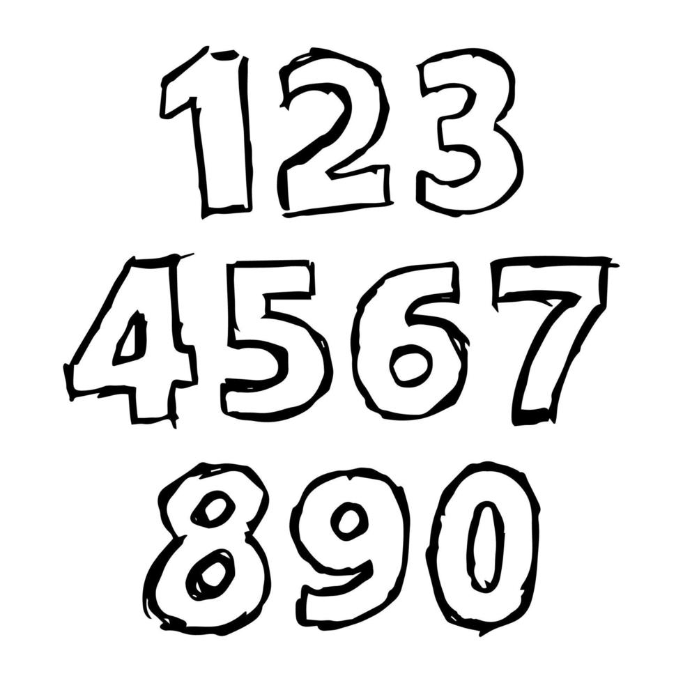 Hand Drawn Numbers. Uppercase modern font and typeface. Black symbols on white background. Vector illustration.