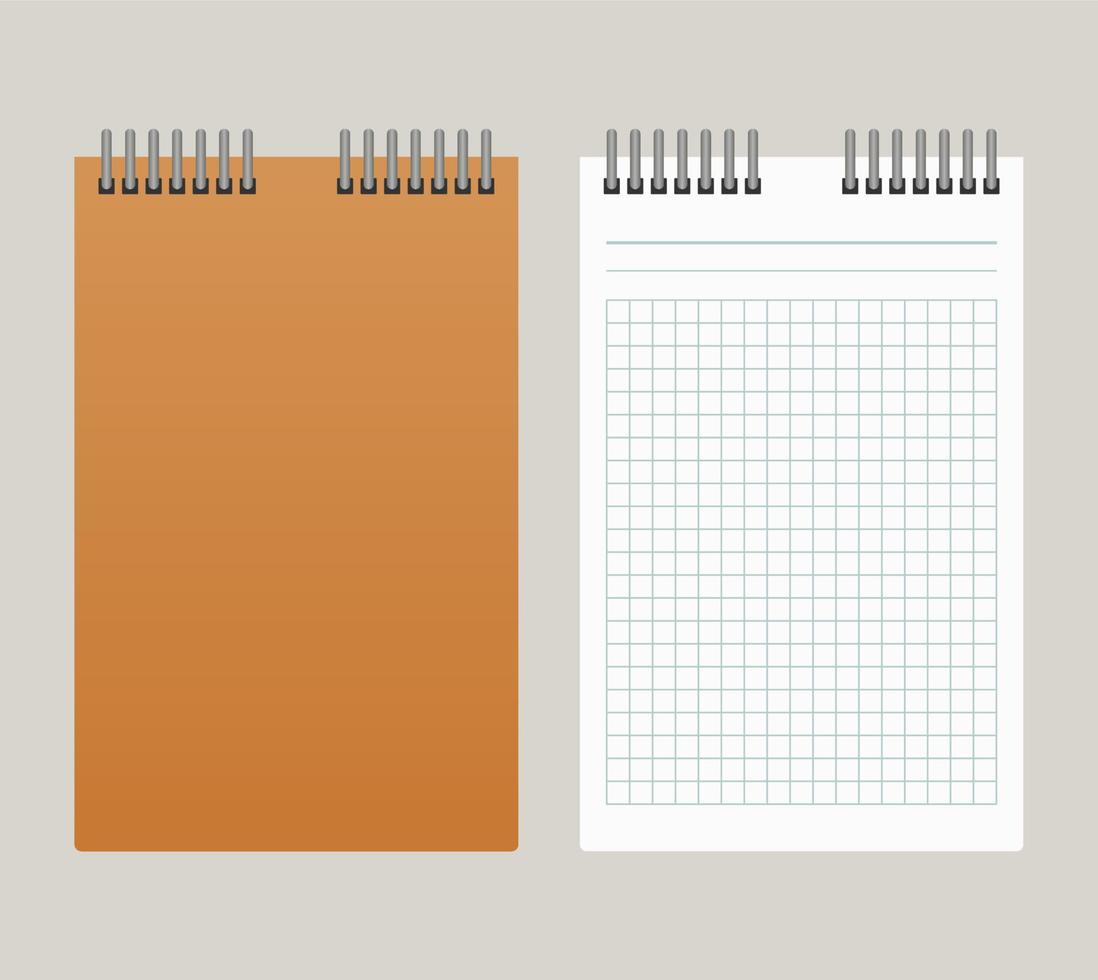Notepad with a orange cover and with a binding from above. Vector illustration