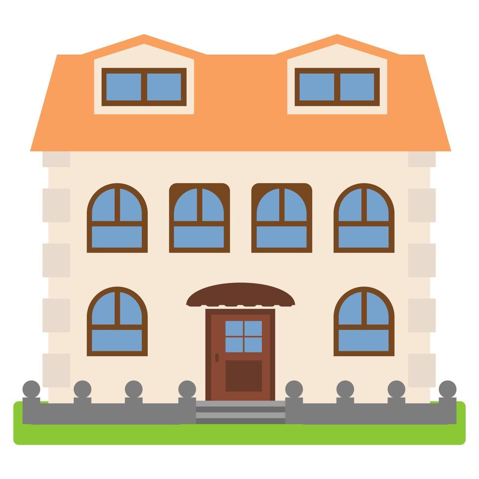 Private house with a orange roof on a white background. Vector illustration.