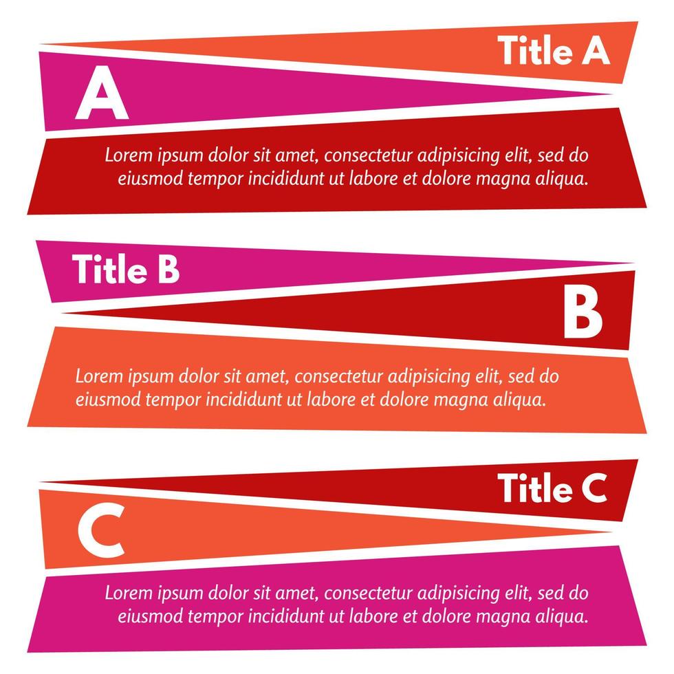 Set of three horizontal colorful options banners. Step by step infographic design template. Vector illustration