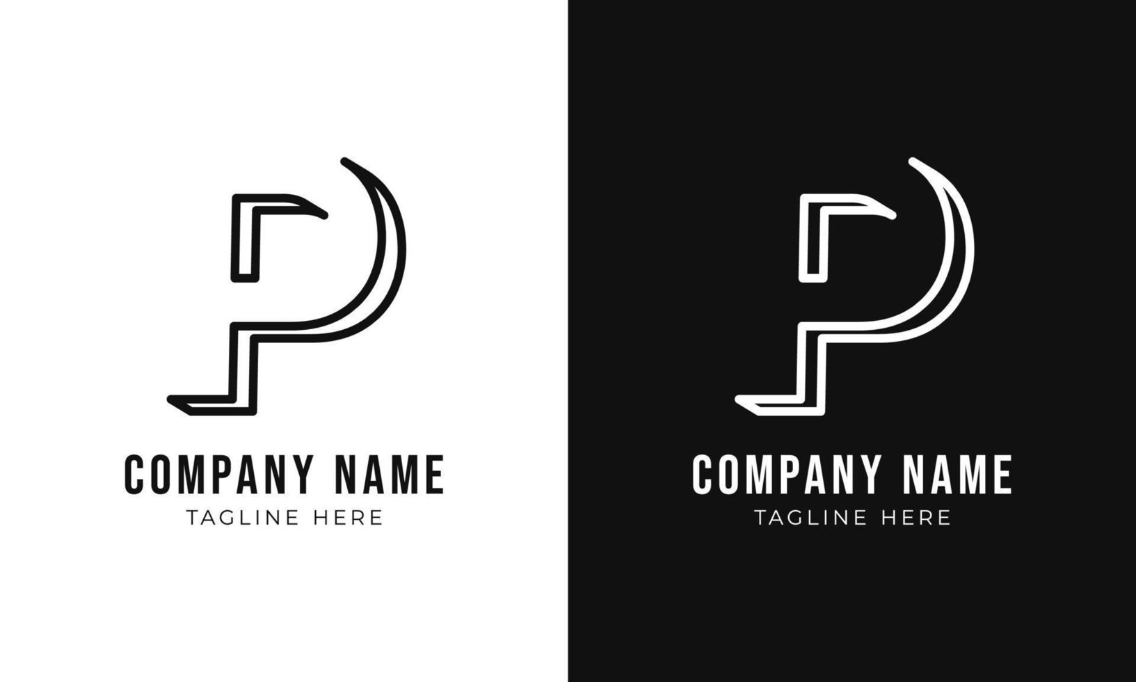 Initial letter p monogram logo design template. 3d outline style p logo and black colors vector