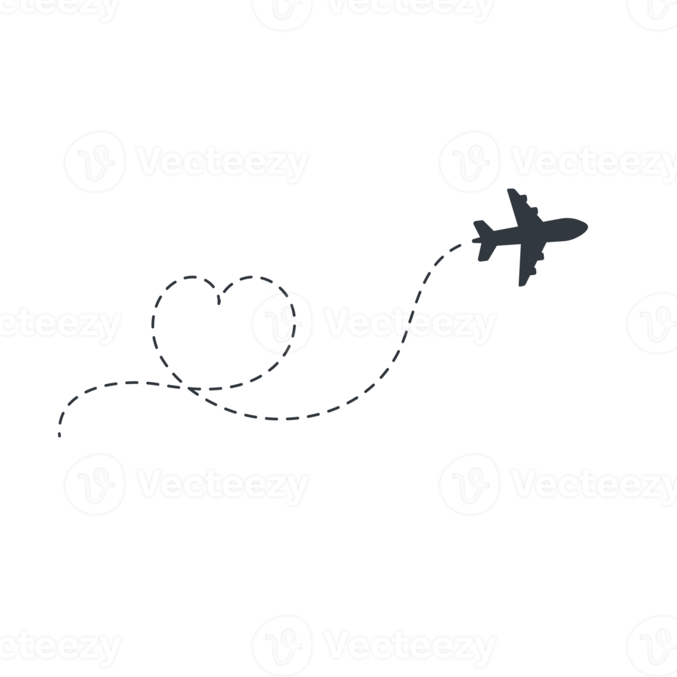 Airplane routes travel icon. Travel from start point and dotted line tracing. png