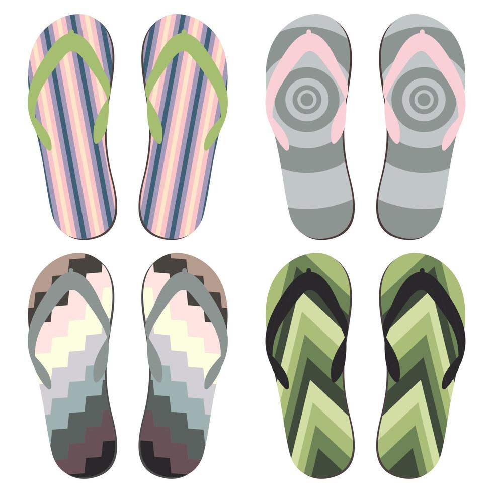 conjunto de zapatillas de playa. Chanclas de verano colorido sobre fondo blanco. vector