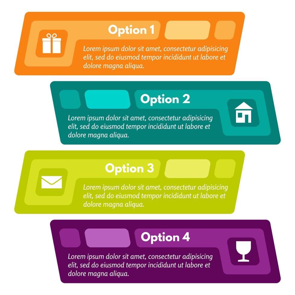 Four elements of infographic design with icons. Step by step infographic design template. Vector illustration