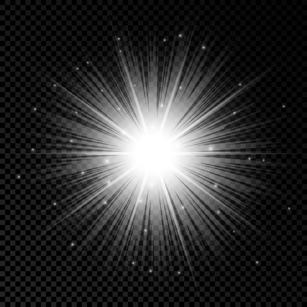 Light effect of lens flares. White glowing lights starburst effects with sparkles on a transparent background. Vector illustration