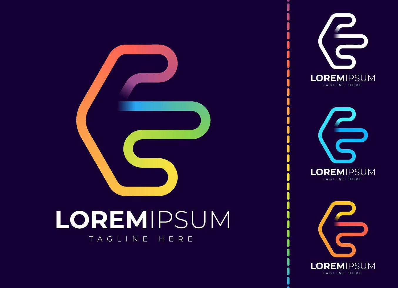 Letter e logo design template. Creative modern trendy e typography and colorful gradient vector