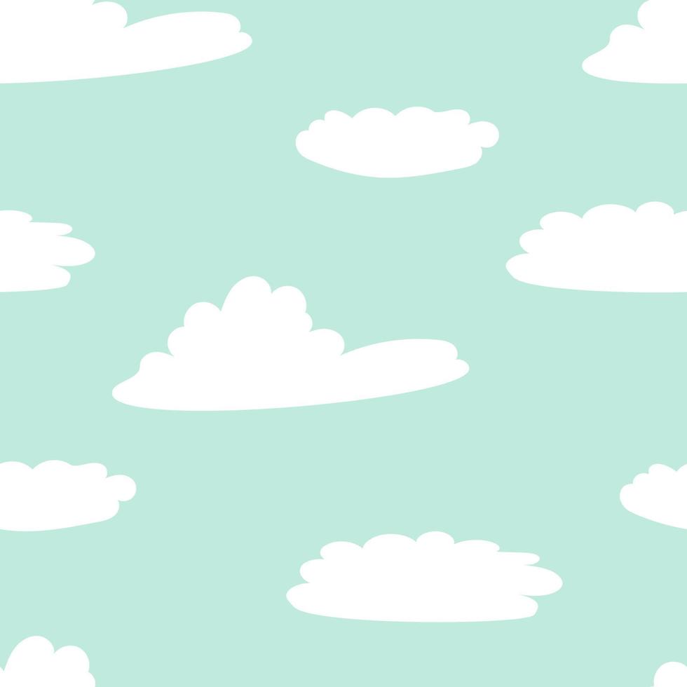 Seamless background with blue sky and white cartoon clouds. Vector illustration.