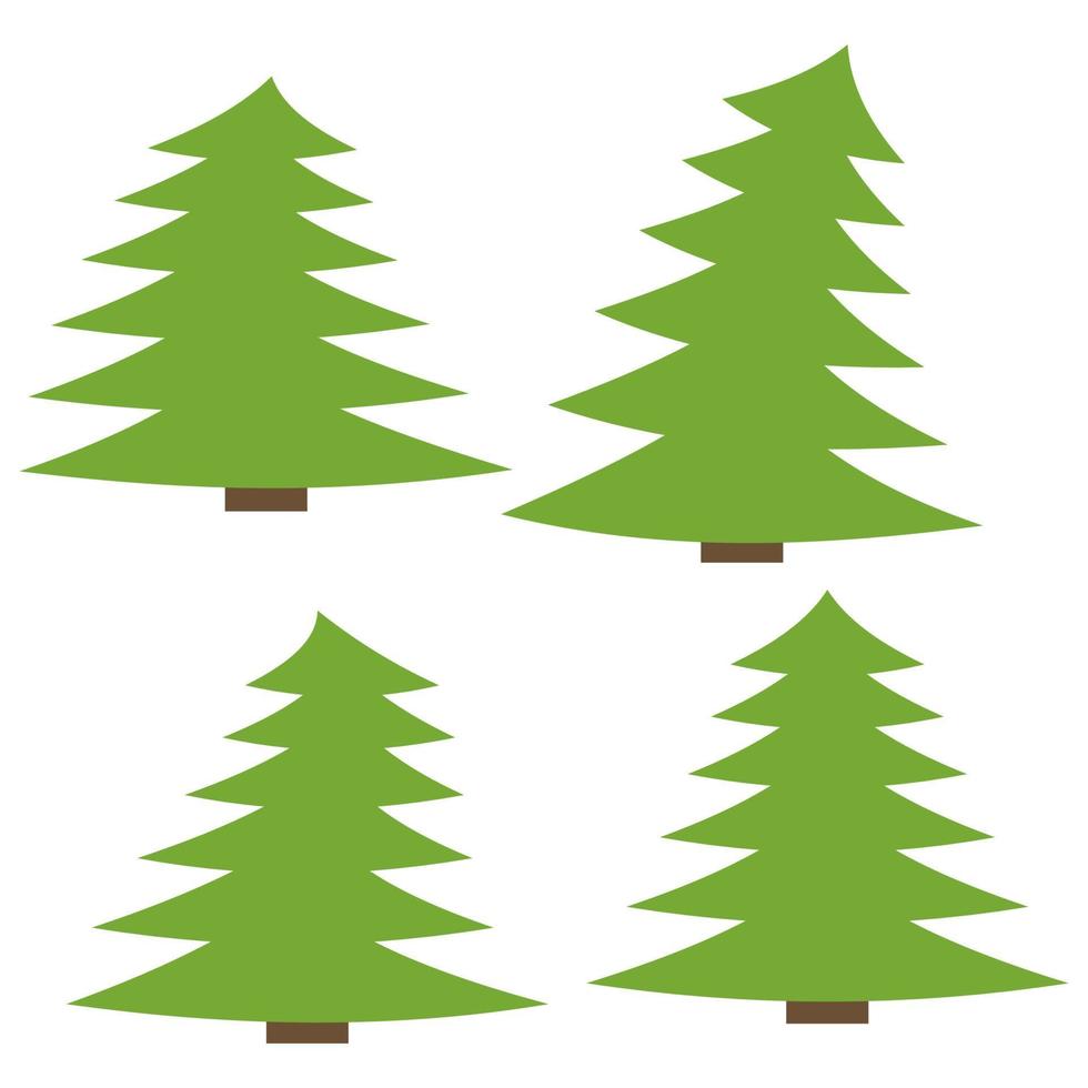 Set of four green pines on a white background. Vector illustration
