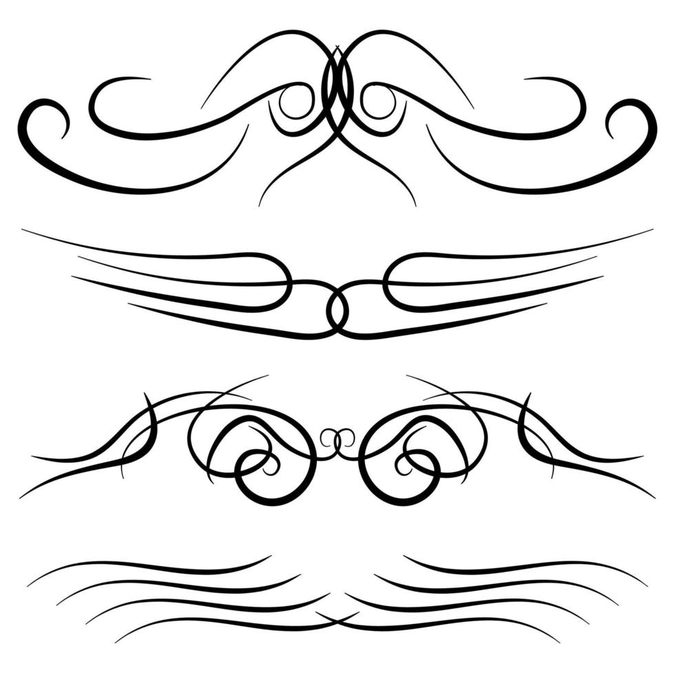 Set of vintage decorative curls, swirls, monograms and calligraphic borders. Line drawing design elements in black color on white background. Vector illustration.