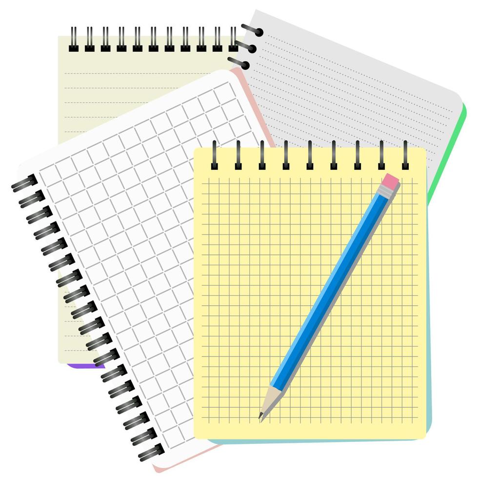 Four notebooks and blue pencil on a white background vector