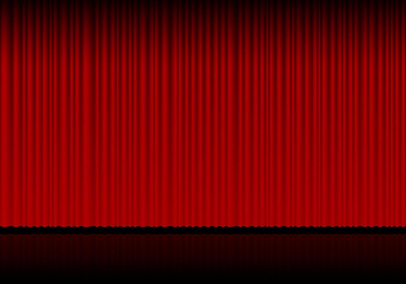 Red curtain opera, cinema or theater stage drapes. Spotlight on closed velvet curtains background. Vector illustration