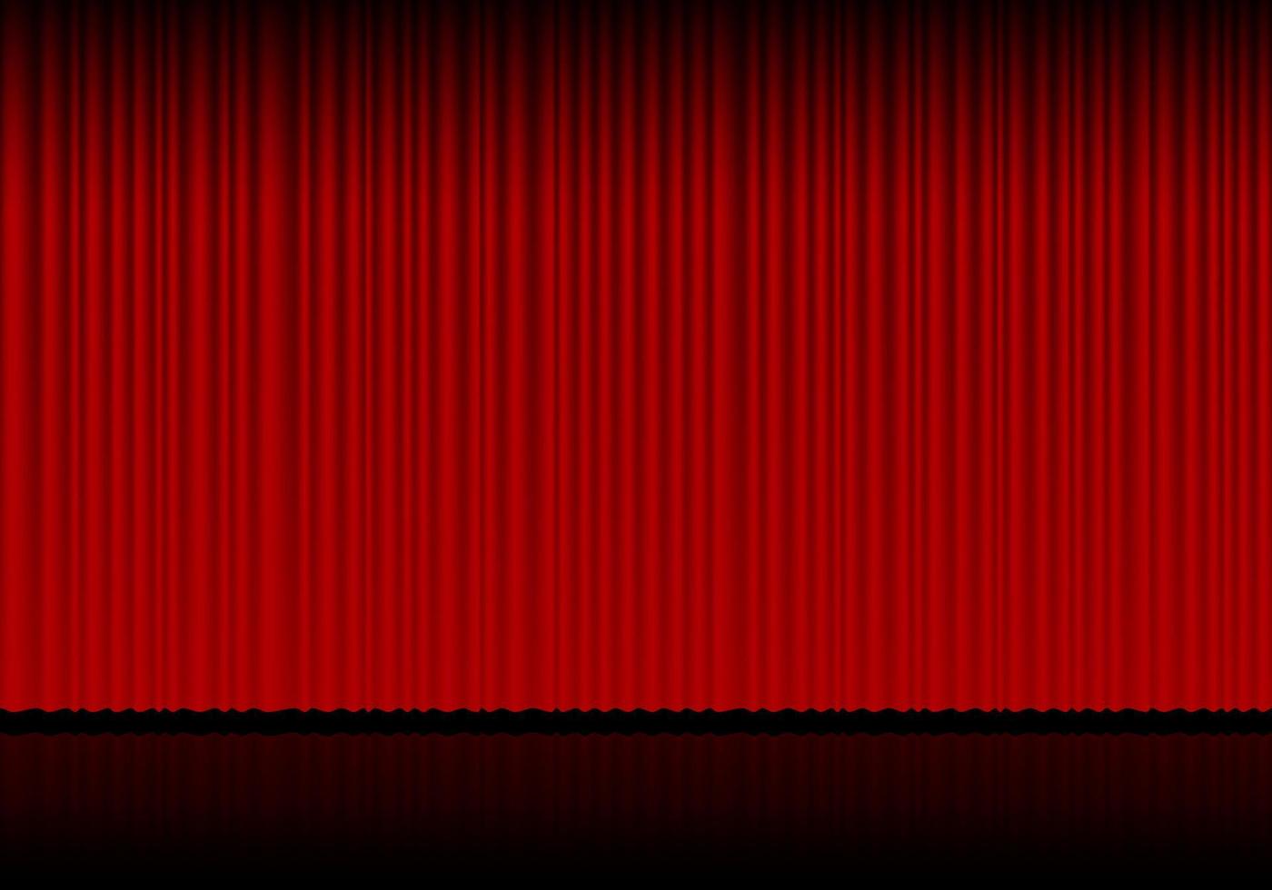 Red curtain opera, cinema or theater stage drapes. Spotlight on closed velvet curtains background. Vector illustration