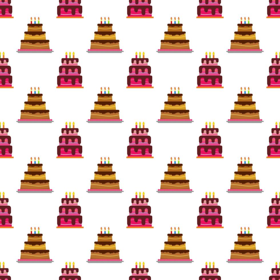 Seamless Pattern with colorful hearts, sweet cakes and pies. Vector illustration.