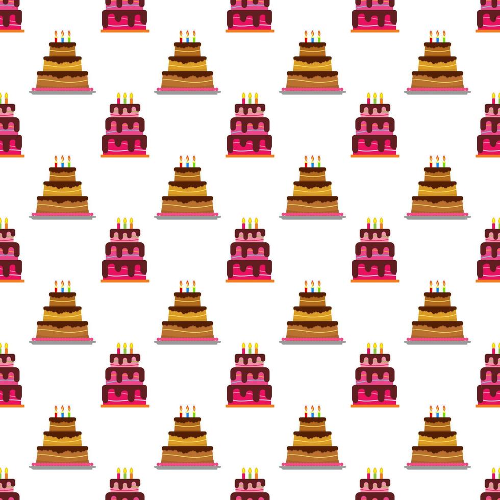 Seamless Pattern with colorful hearts, sweet cakes and pies. Vector illustration.