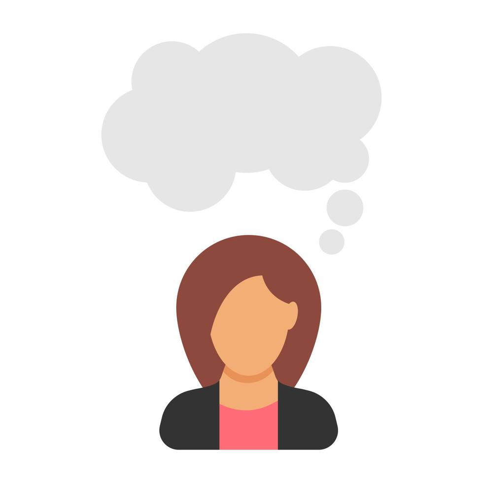 Monologue. Businesswoman says.Woman in business suit with speech bubble. People icon in flat style. Vector illustration