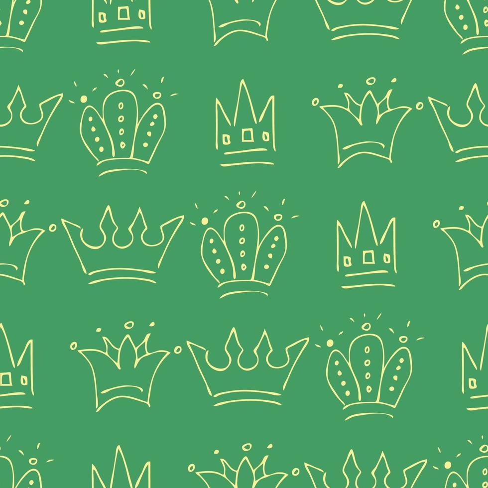 Hand drawn crowns. Seamless pattern of simple graffiti sketch queen or king crowns. Royal imperial coronation and monarch symbols vector