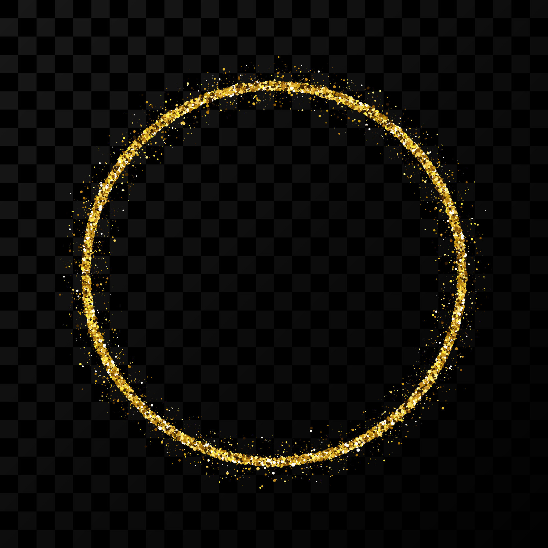 Gold glitter frame. Circle frame with shiny sparkles on dark